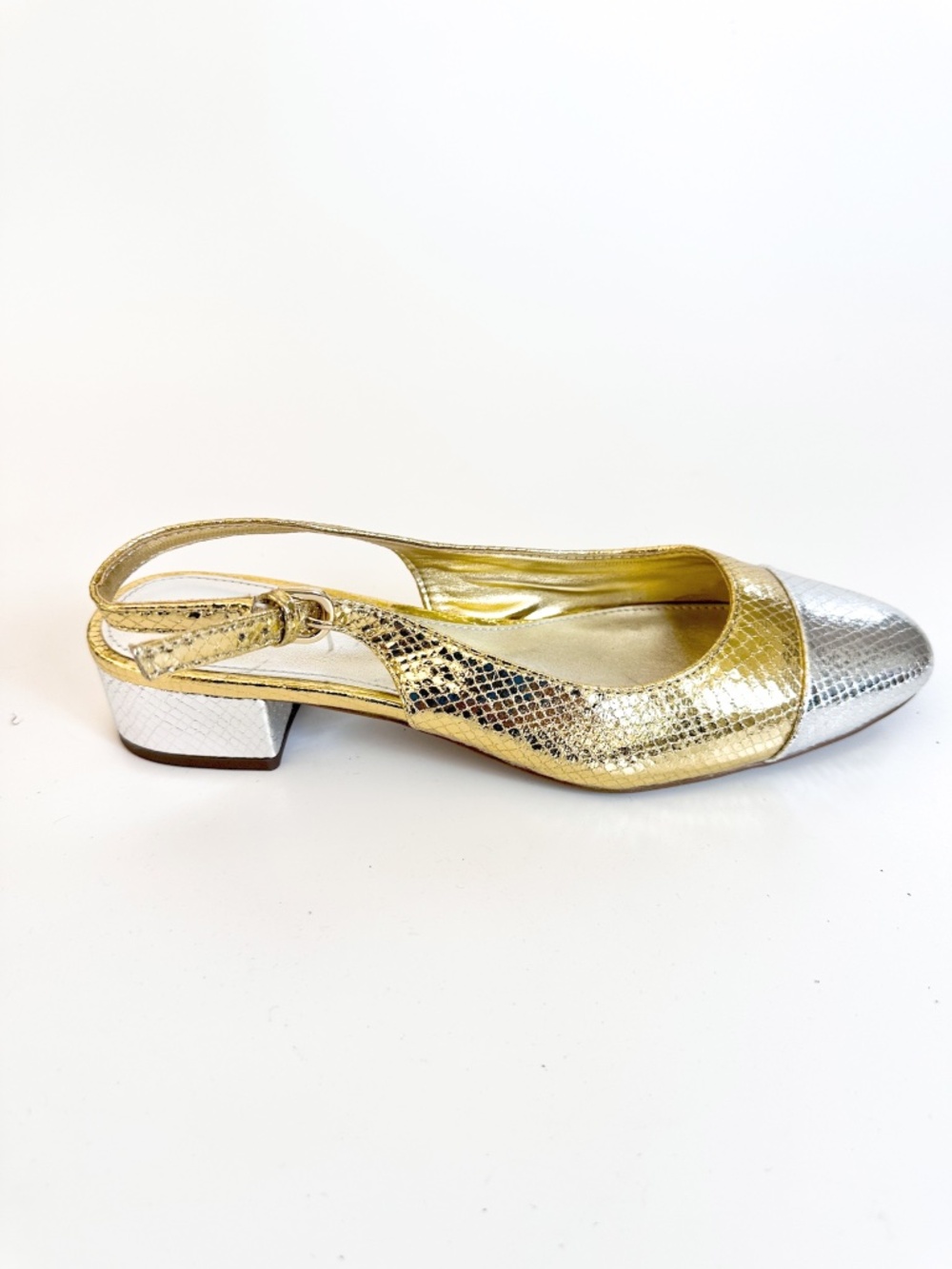 J.Crew Millie Slingback Metallic Gold Silver Women's Size 8 Color is Gold Silver